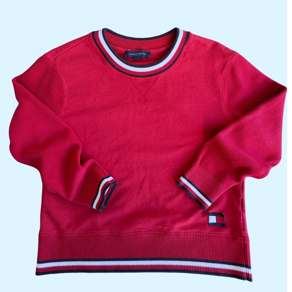 Tommy Hilfiger Sweatshirt Red Striped Trim Preppy Collegiate Sporty S